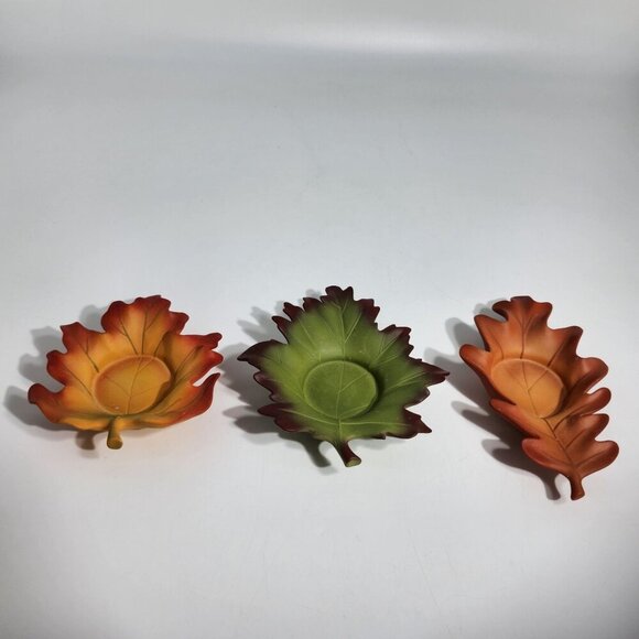 Autumn Leaf-Shaped Ceramic Candle Holders By PartyLite - Set Of 3 - Picture 1 of 11